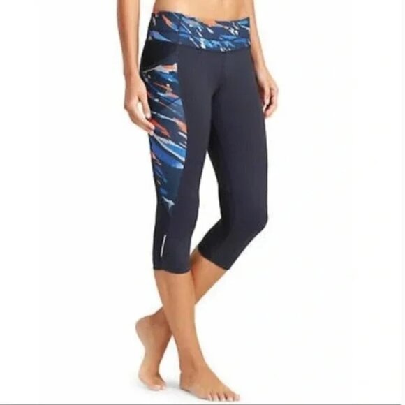 Athleta Spliced Fire Be Free Knicker Capri Cropped Leggings, Navy Blue, Size S - Picture 1 of 5